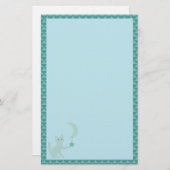 Kat Spelen met Blauwgroen maan en Ster Briefpapier (Voorkant / Achterkant)