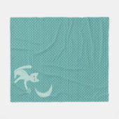 Kat Spelen met Blauwgroen maan en Ster Fleece Deken (Voorkant (Horizontaal))