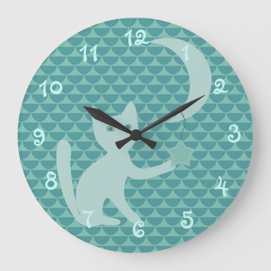 Kat Spelen met Blauwgroen maan en Ster Grote Klok (Voorkant)