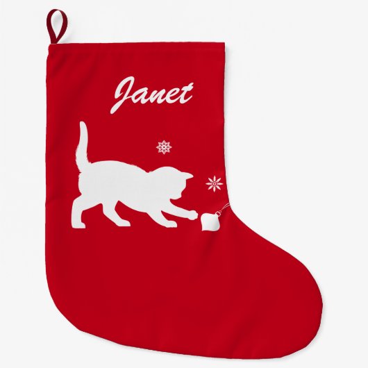 Kat spelen met  kerstversiering grote kerstsok (Voorkant)