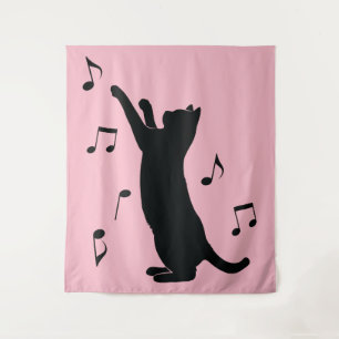 Kat spelen met muzieknotities in Silhouette Wandkleed