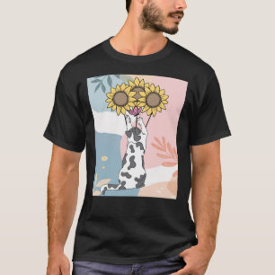 Kat spelen met vlinder en zonnebloemen t-shirt