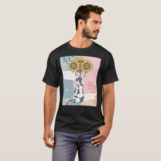 Kat spelen met vlinder en zonnebloemen t-shirt (Voorkant volledig)