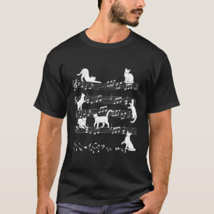 Kat spelen op muzieknoten liefde muziek piano muzi t-shirt