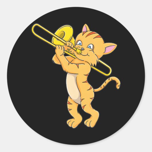 Kat Spelen Trombone Marching Band Trombone Ronde Sticker (Voorkant)