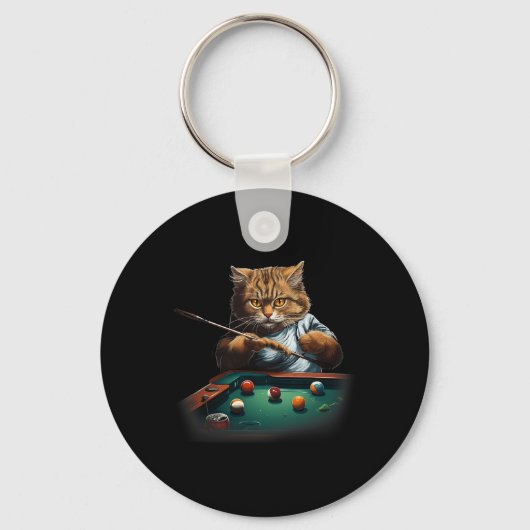 Kat spelen zwembad biljart Cool Funny Cats Mannen Sleutelhanger (Voorkant)