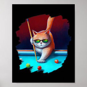 Kat spelen zwembad biljart in lounge koele grappig poster