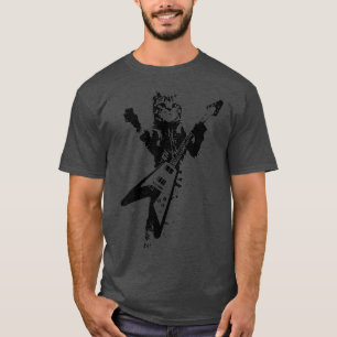 Kat-spelende vliegende hond tegen gitaarmuzikant t-shirt