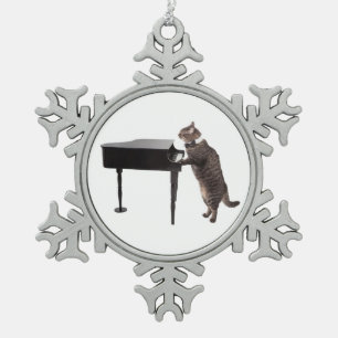 Kat spelpiano tin sneeuwvlok ornament