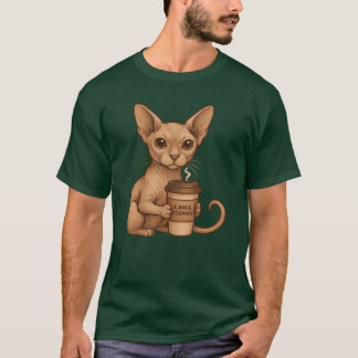 Kat Sphyn met haar koffie ontwerp Kawa Zoomies T-shirt