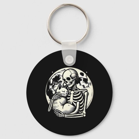 Kat Spooky Skull Halloween Gothic Kat Sleutelhanger (Voorkant)