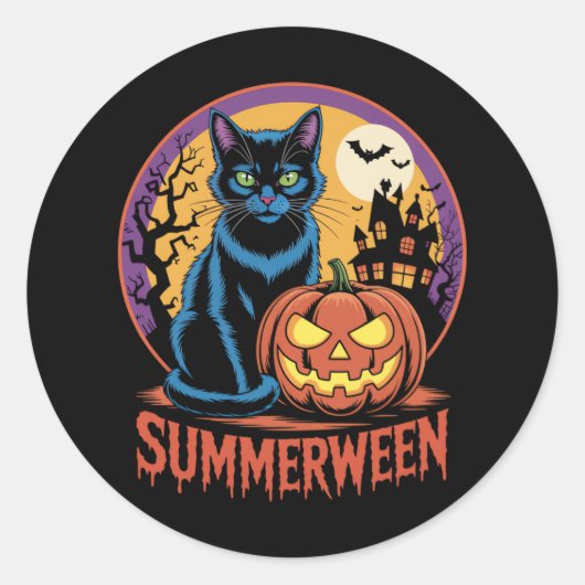 Kat Spooky Zomer Vibes Ronde Sticker (Voorkant)