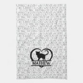 Kat spreuken en silhouet hart gesplitste monogram theedoek (Verticaal)