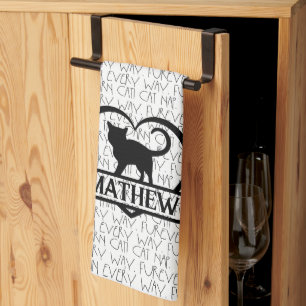 Kat spreuken en silhouet hart gesplitste monogram theedoek