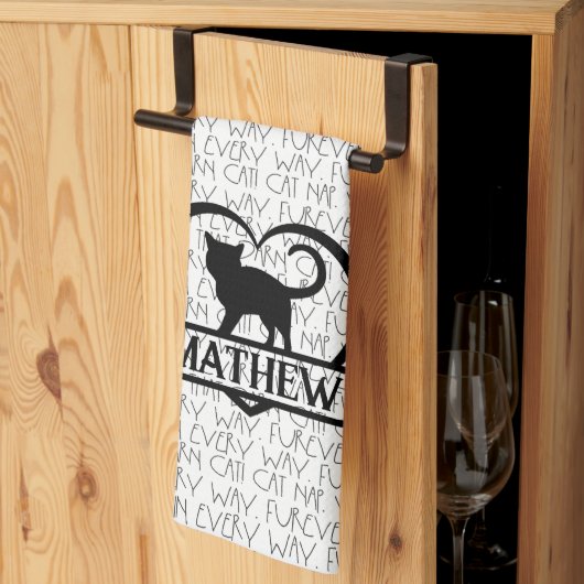 Kat spreuken en silhouet hart gesplitste monogram theedoek (Derde Gevouwen)