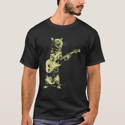 Kat Spuit Funny Guitarist Kitten Musicus T-shirt (Voorkant)