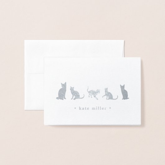 Kat Squad Personalized Silver Foil Stationery Card Folie Kaarten (Voorkant met envelop)