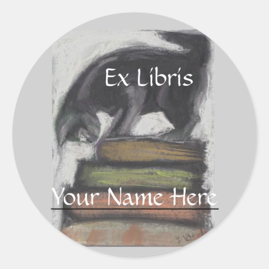 Kat Staande op Stack of Books - originele kunst Ronde Sticker (Voorkant)