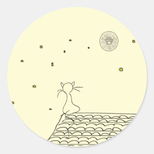 Kat staart naar de maan ronde sticker (Voorkant)