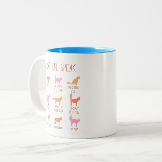 Kat staart spreken, grappige kat communicatie tweekleurige koffiemok (Voorkant links)