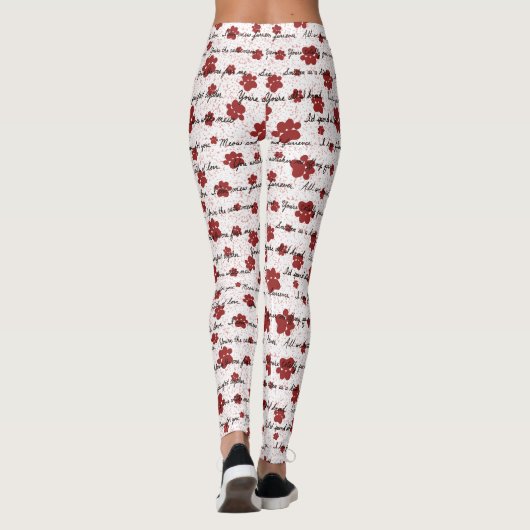 Kat Staarten van Liefde Letters op Wit Leggings (Achterkant)