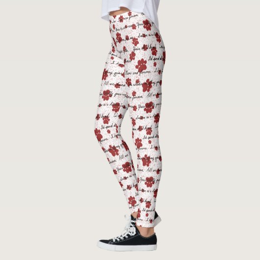 Kat Staarten van Liefde Letters op Wit Leggings (Links)