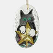 Kat staat boven aan de kerstboom keramisch ornament (Rechts)