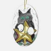 Kat staat boven aan de kerstboom keramisch ornament (Links)