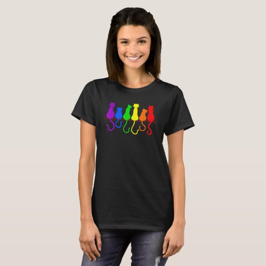 Kat Stack Rainbow Gay Pride LGBT Dier Pet 1 T-shirt (Voorkant volledig)