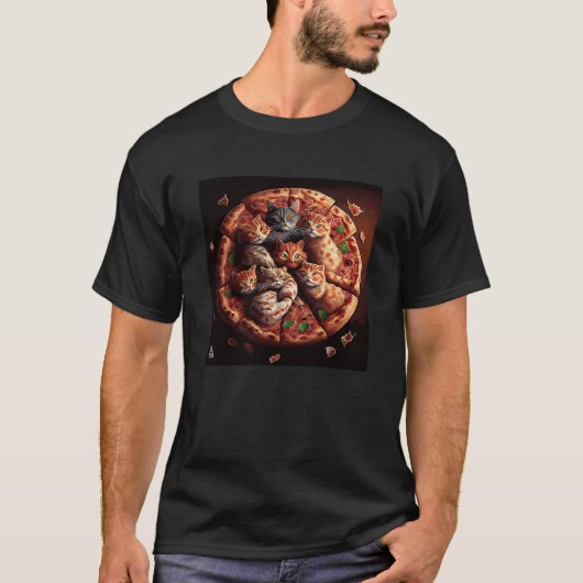 Kat stapel pizza t-shirt (Voorkant)