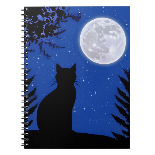 Kat staren naar de volle maan notitieboek (Voorkant)