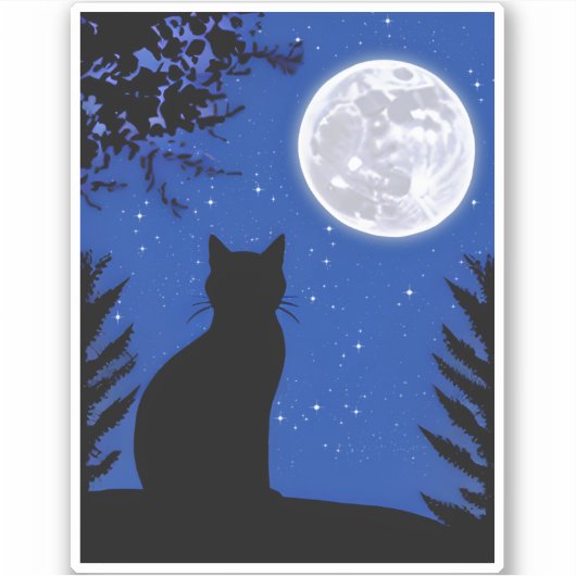 Kat staren naar de volle maan sticker (Voorkant)