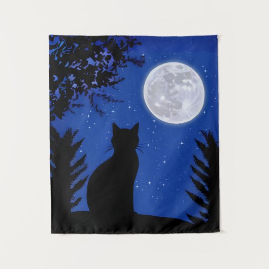 Kat staren naar de volle maan wandkleed (Voorkant)