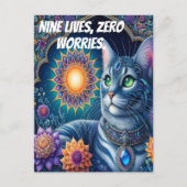 Kat staren onder een sterrenhemel om middernacht briefkaart (Voorkant)