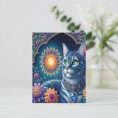 Kat staren onder een sterrenhemel om middernacht briefkaart (Staand voorkant)