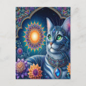 Kat staren onder een sterrenhemel om middernacht briefkaart (Voorkant)