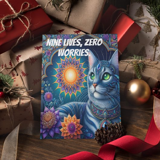 Kat staren onder een sterrenhemel om middernacht briefkaart