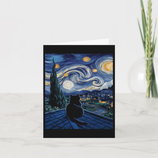 Kat Starry Night Van Gogh Kat Kattenliefhebber Gra Kaart (Voorkant)