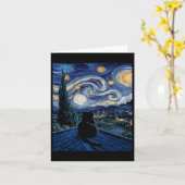 Kat Starry Night Van Gogh Kat Kattenliefhebber Gra Kaart (Gele Bloem)