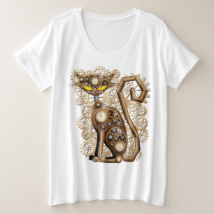 Kat Steampunk Vintage Retro Stijl Machine Grote Maat T-shirt