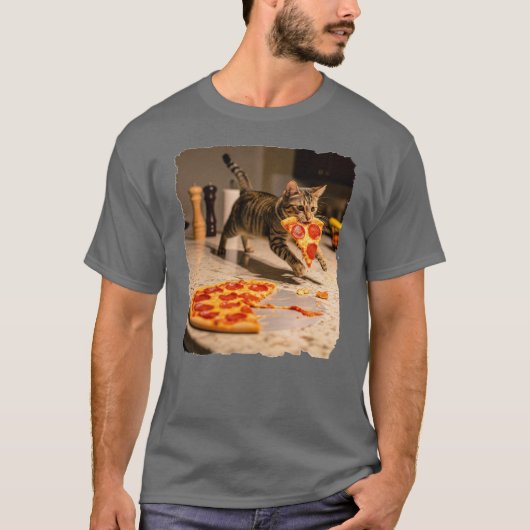 Kat steelt pizza! t-shirt (Voorkant)
