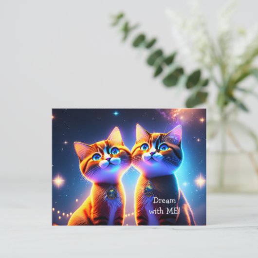 Kat-stel onder de sterrenhemel - briefkaart (Staand voorkant)