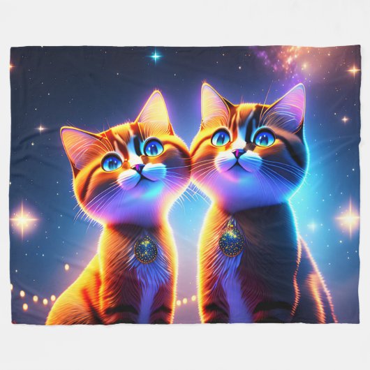 Kat-stel onder de sterrenhemel - fleece deken (Voorkant (Horizontaal))