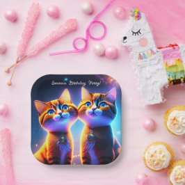 Kat-stel onder de sterrenhemel - papieren bordje