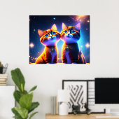 Kat-stel onder de sterrenhemel - poster (Thuiskantoor)