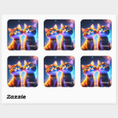 Kat-stel onder de sterrenhemel - vierkante sticker (Vel)