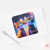 Kat-stel onder de sterrenhemel - vierkante sticker (Envelop)