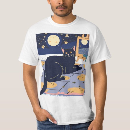 Kat Sterrendag Van Gogh Kat Voor Kat Liefhebber Ka T-shirt (Voorkant)