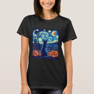 Kat Sterrennacht Van Gogh Kat houdt van vleermuize T-shirt