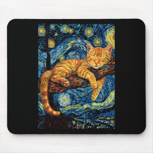 Kat Sterrennacht Van Gogh Kat Voor Kat Lover Kat M Muismat (Voorkant)